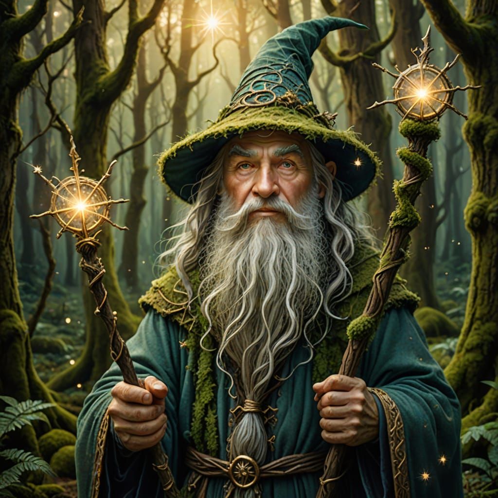 Wizard in Mystical Forest Fantasy Art