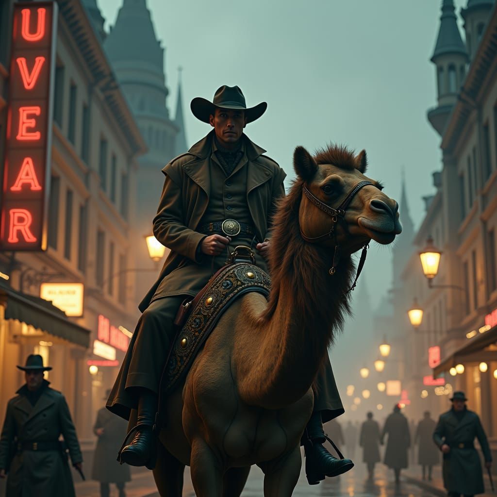 Cowboy on Camel in War-Torn Germany