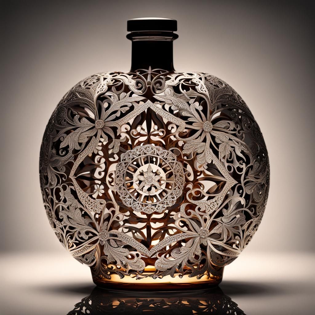 Intricate Cut Glass Bottle Design