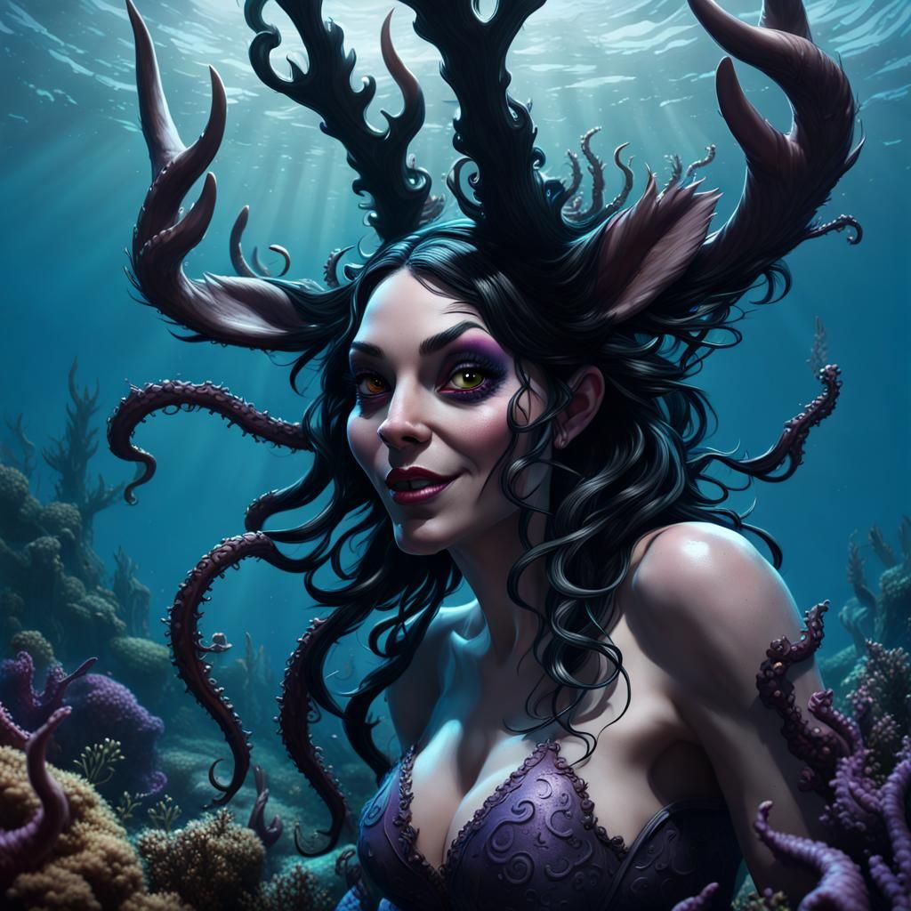 Evil Ursula Octomaid Sea Witch in Dark Fantasy Style