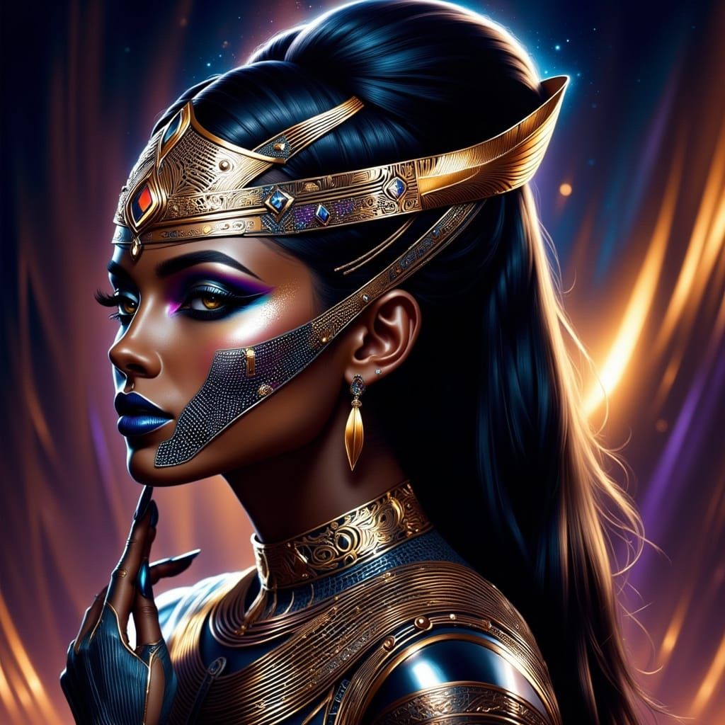 Beautiful Black Egyptian Woman in Royal Robes, Cosmic Biolum...