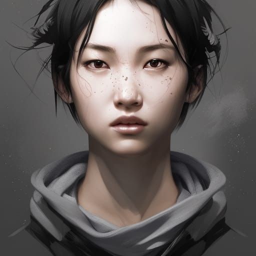 Korean Tomboy Portrait in Hyperdetailed Digital Art