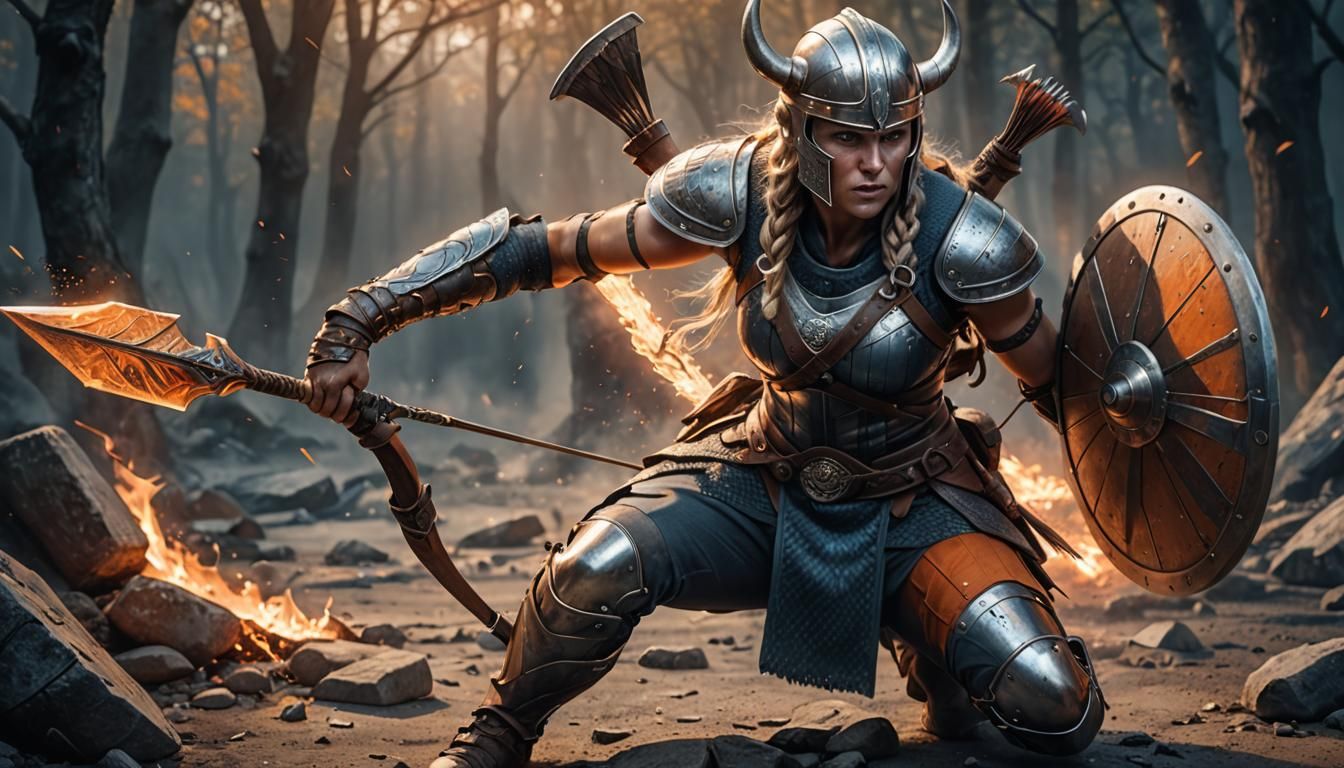 Viking Warrior About to Shoot Arrow