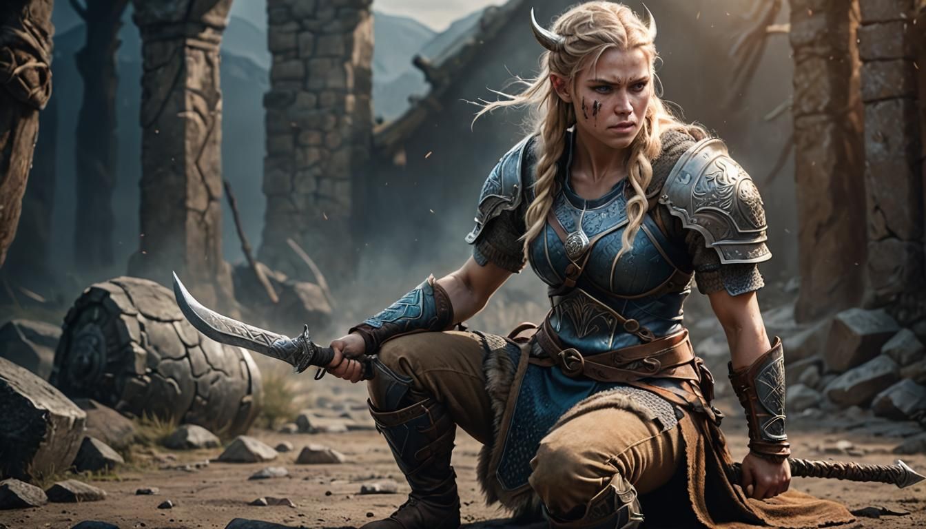 Viking Warrior Draws Bow in Fantasy Concept Art
