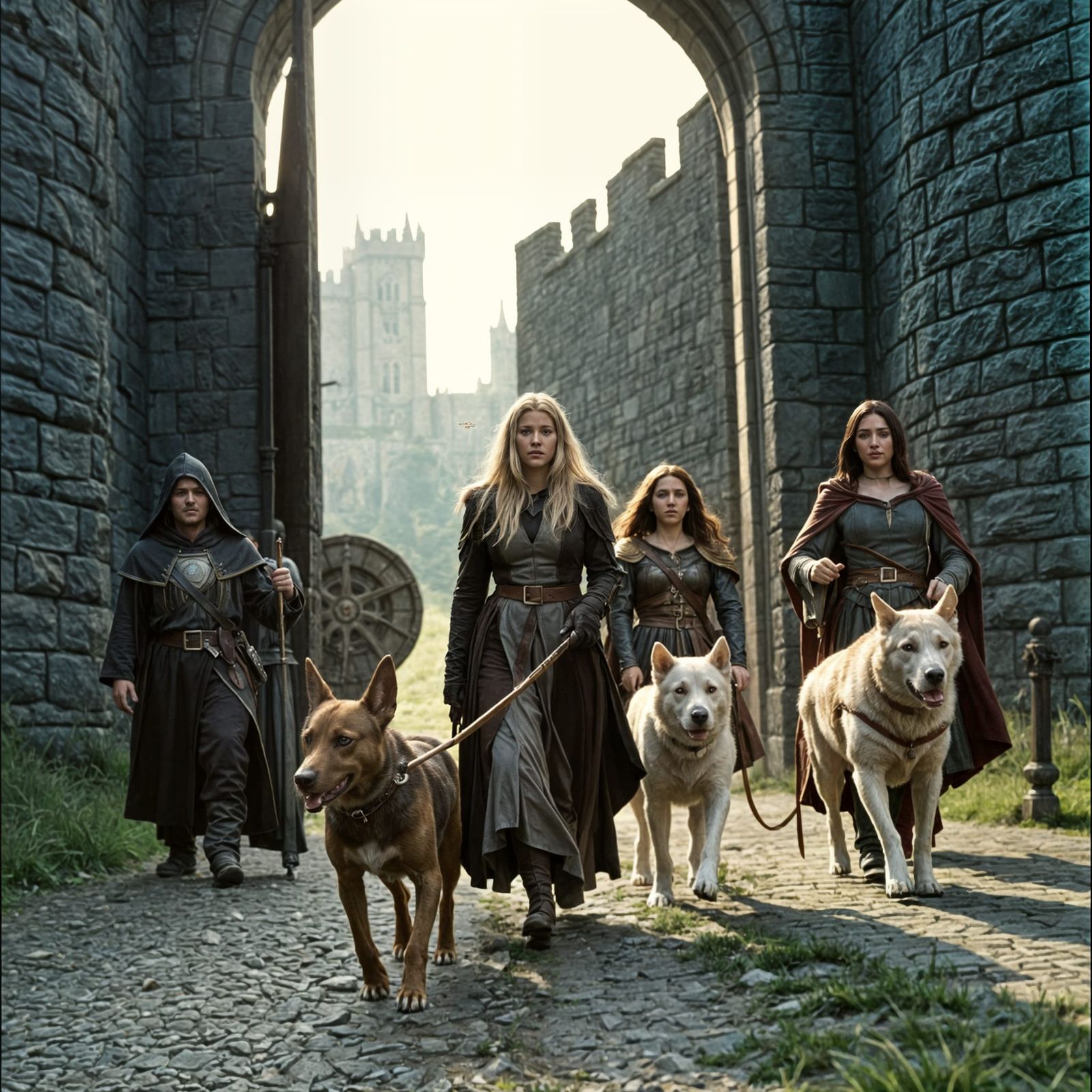 Fantasy Adventurers Depart Castle in Cinematic Style