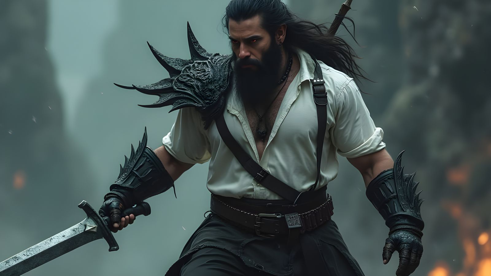 Mysterious Warrior in Epic, Cinematic Scene