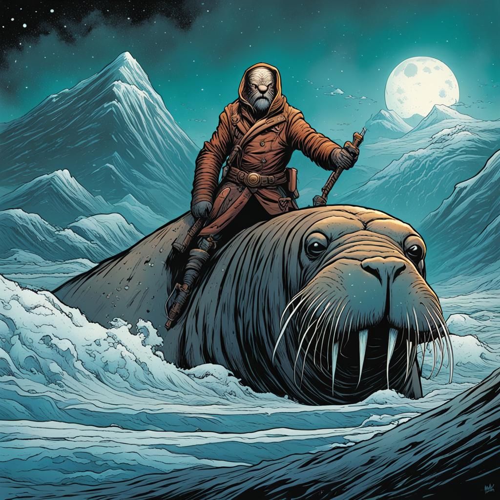 Stylized Walrus Woman in Comic Book Art