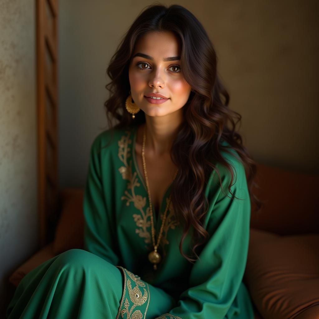 Elegant Pakistani Woman Portrait in Fantasy Art Style