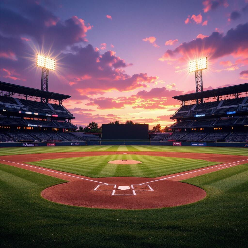 Dramatic Sunset at Empty Baseball Stadium