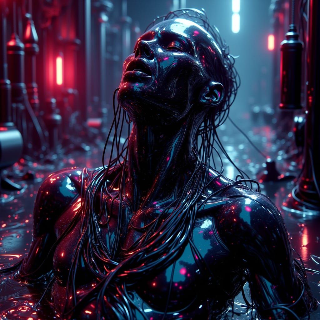 Screaming Android in Cybernetic Lab