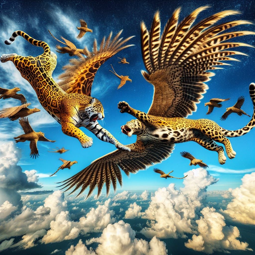 Flying Jaguar Battles Leopard in Mid-Air Combat