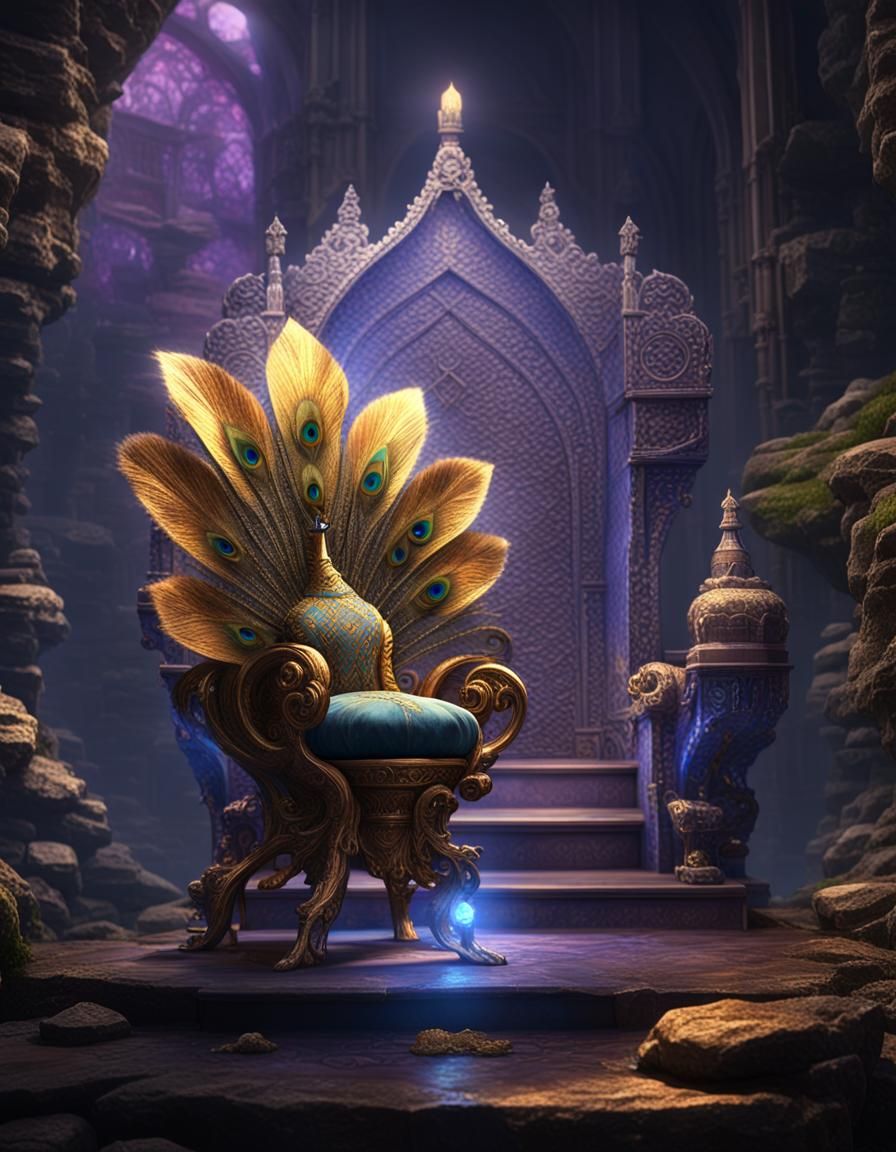 Golden Peacock Throne on Cliff in Terrarium