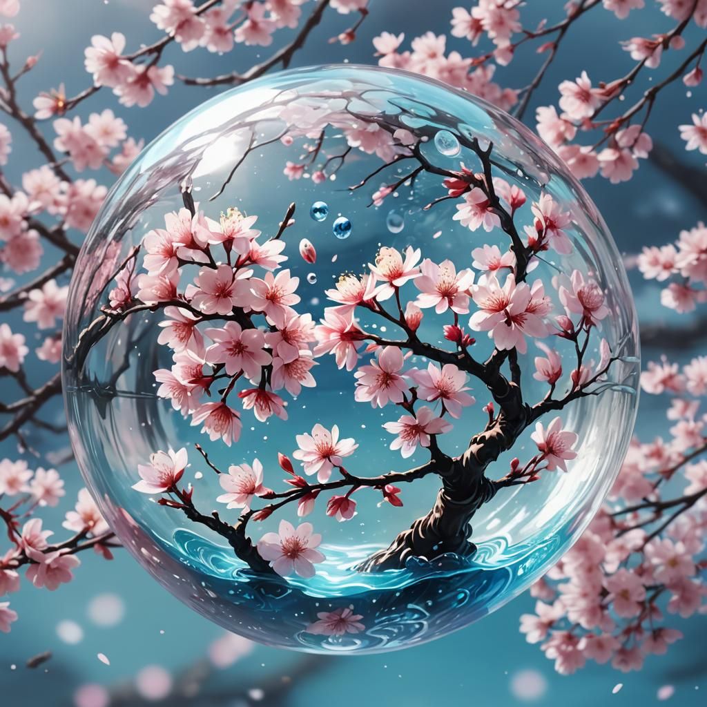 Cherry Blossom in Glass Ball: Surreal Anime Art