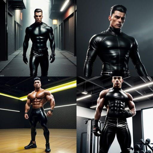 Muscular Bodybuilder in Leather Pants