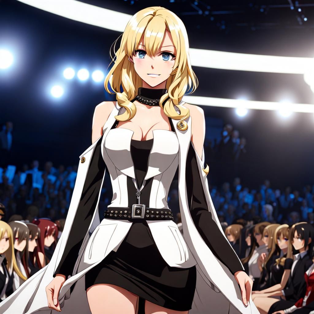 Anime Model on Runway with Hidden Pistol