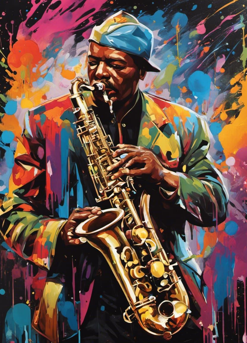Saxophonist in Nightclub Graffiti Art Style