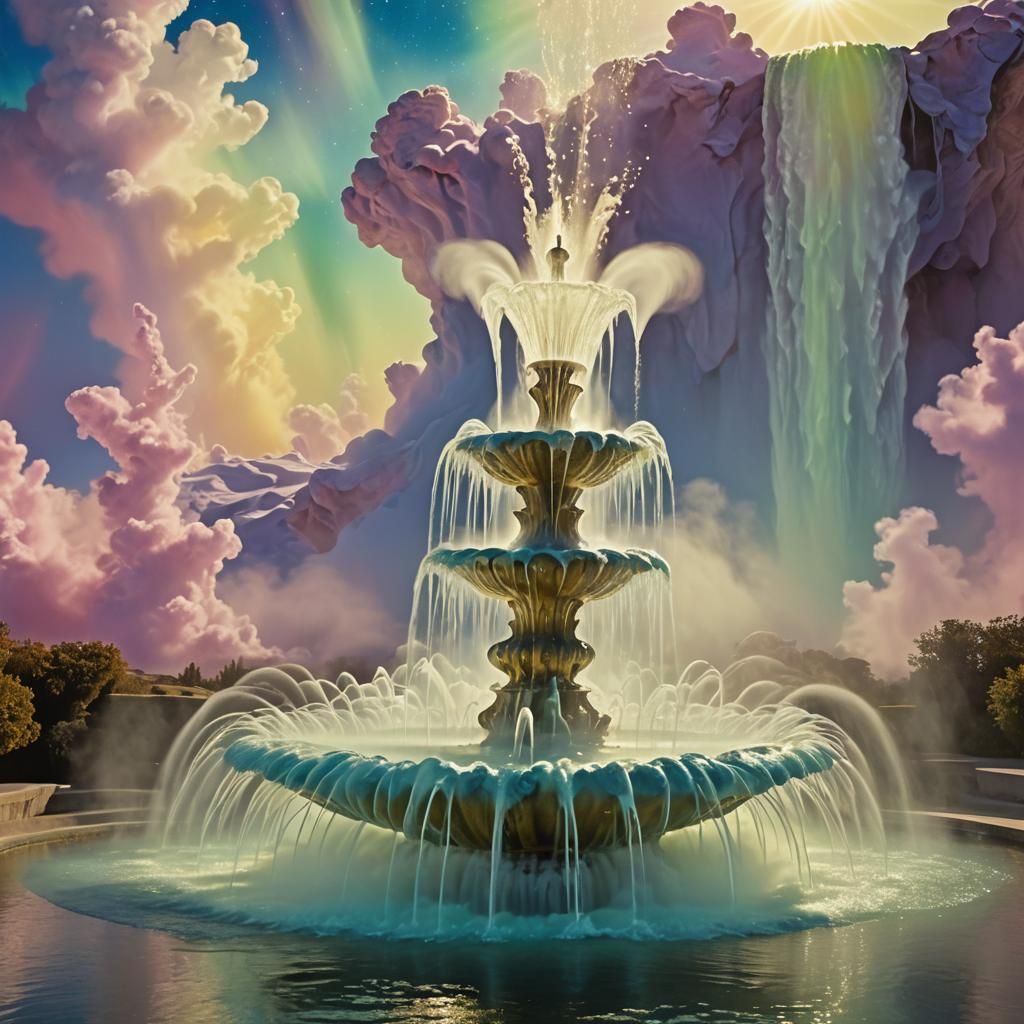 Cosmic Fountain of Knowledge in Surreal Style