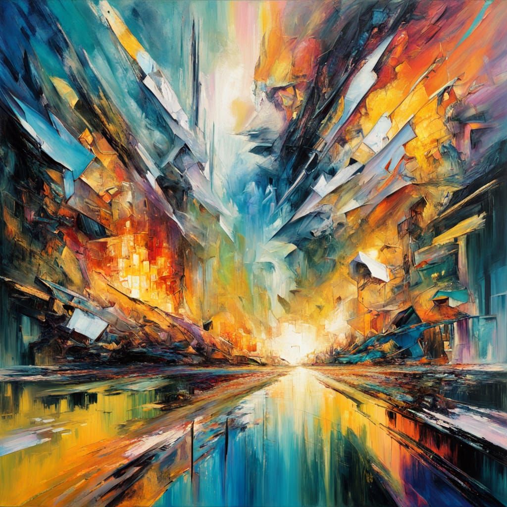 Surrealist Masterpiece with Iridescent Glow and Impasto Text...