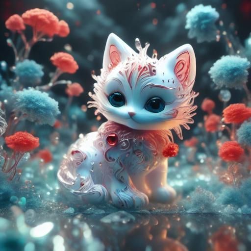 Crystal Robot Kitten with Green Eyes