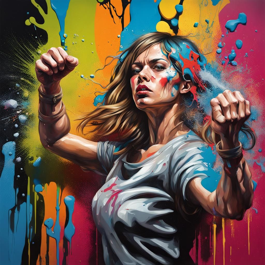 Graffiti Art Woman Punching Mirror