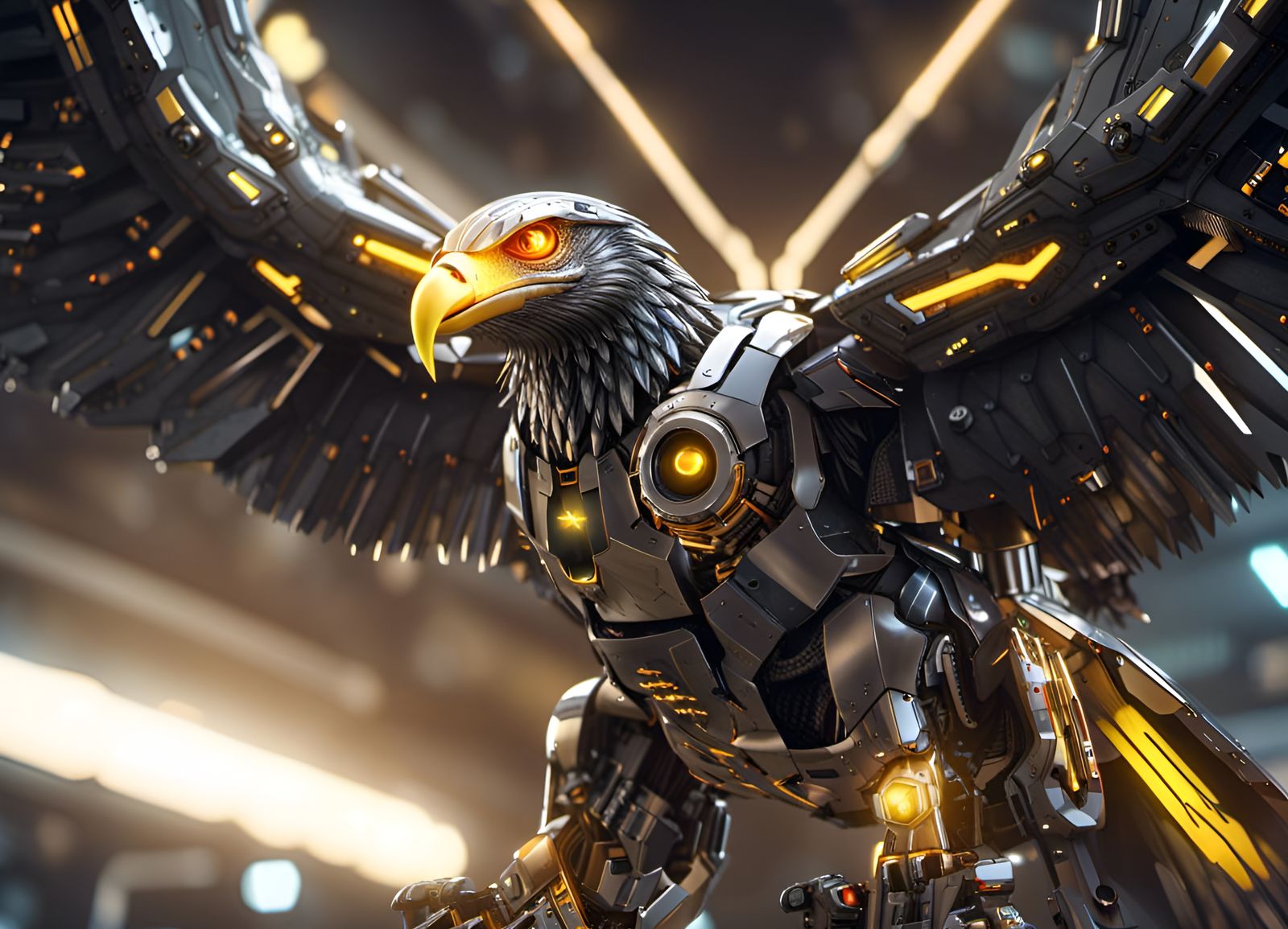 Futuristic Metallic Eagle with Glowing Eyes