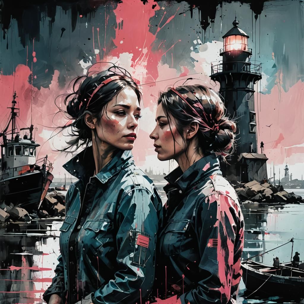 Fisherman and Wife: Ink Art in Russ Mills Style