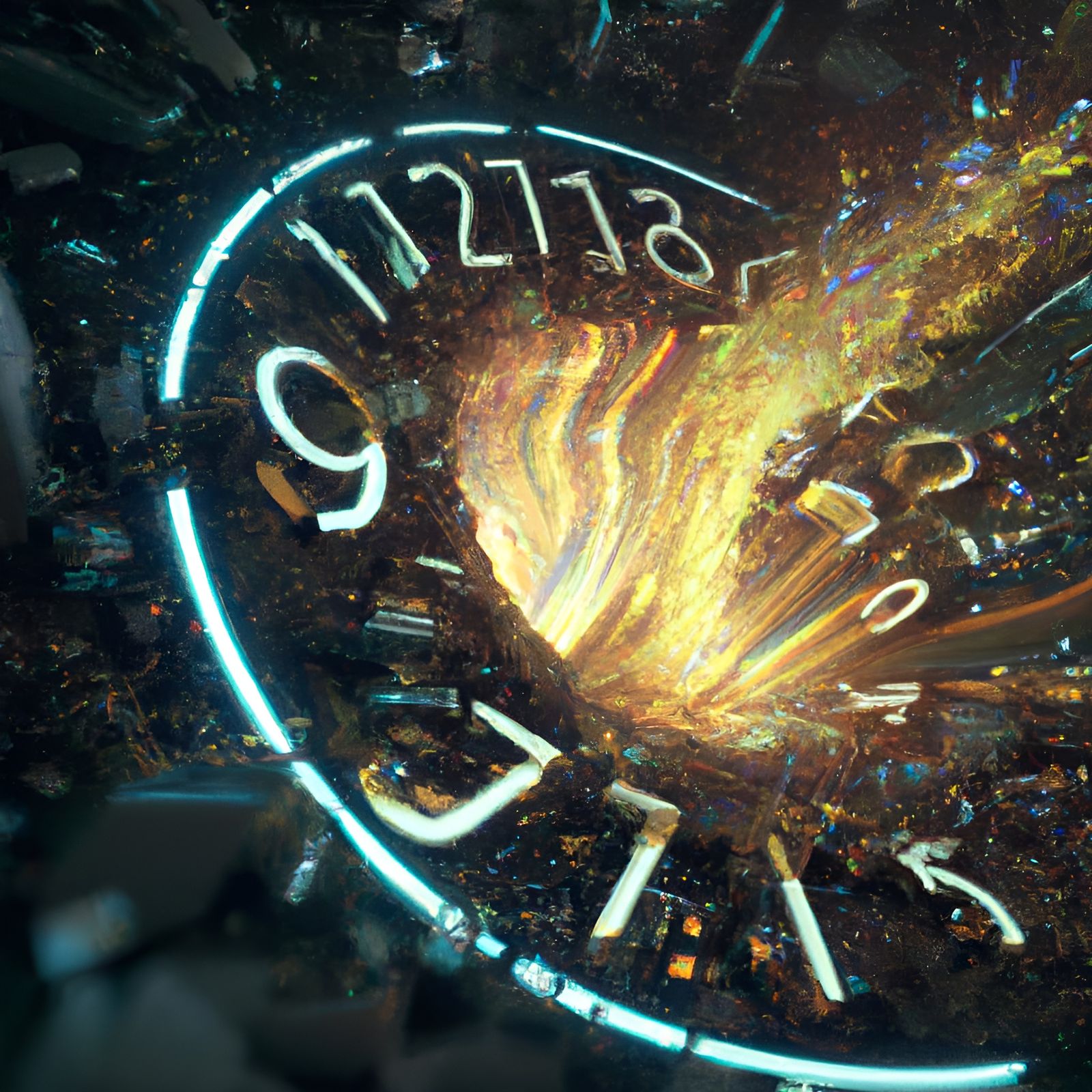 Dramatic Shattered Time Vortex in Hyperrealistic Style