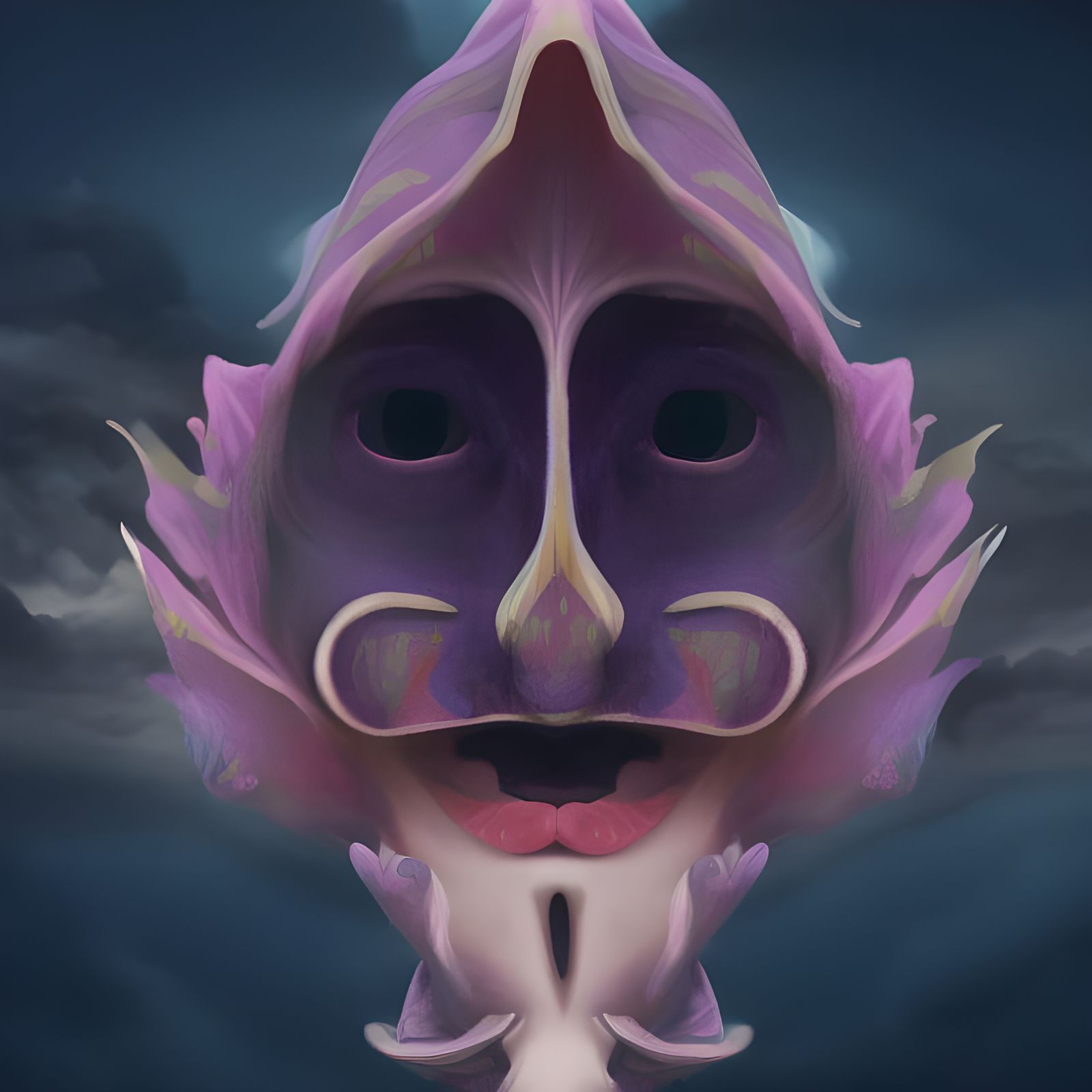 Symmetrical Flower Creature in a Fantasy Landscape