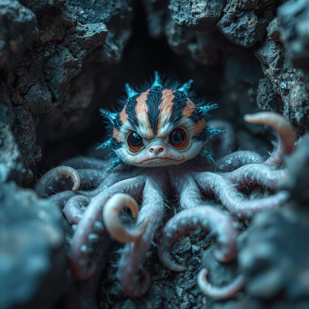 Neon Furry Creature with Tentacles Concept Art