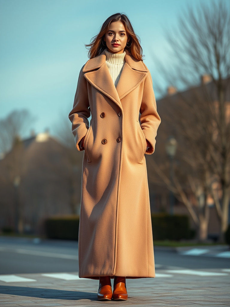 Woman's Portrait in a 1970s Maxi Winter Coat