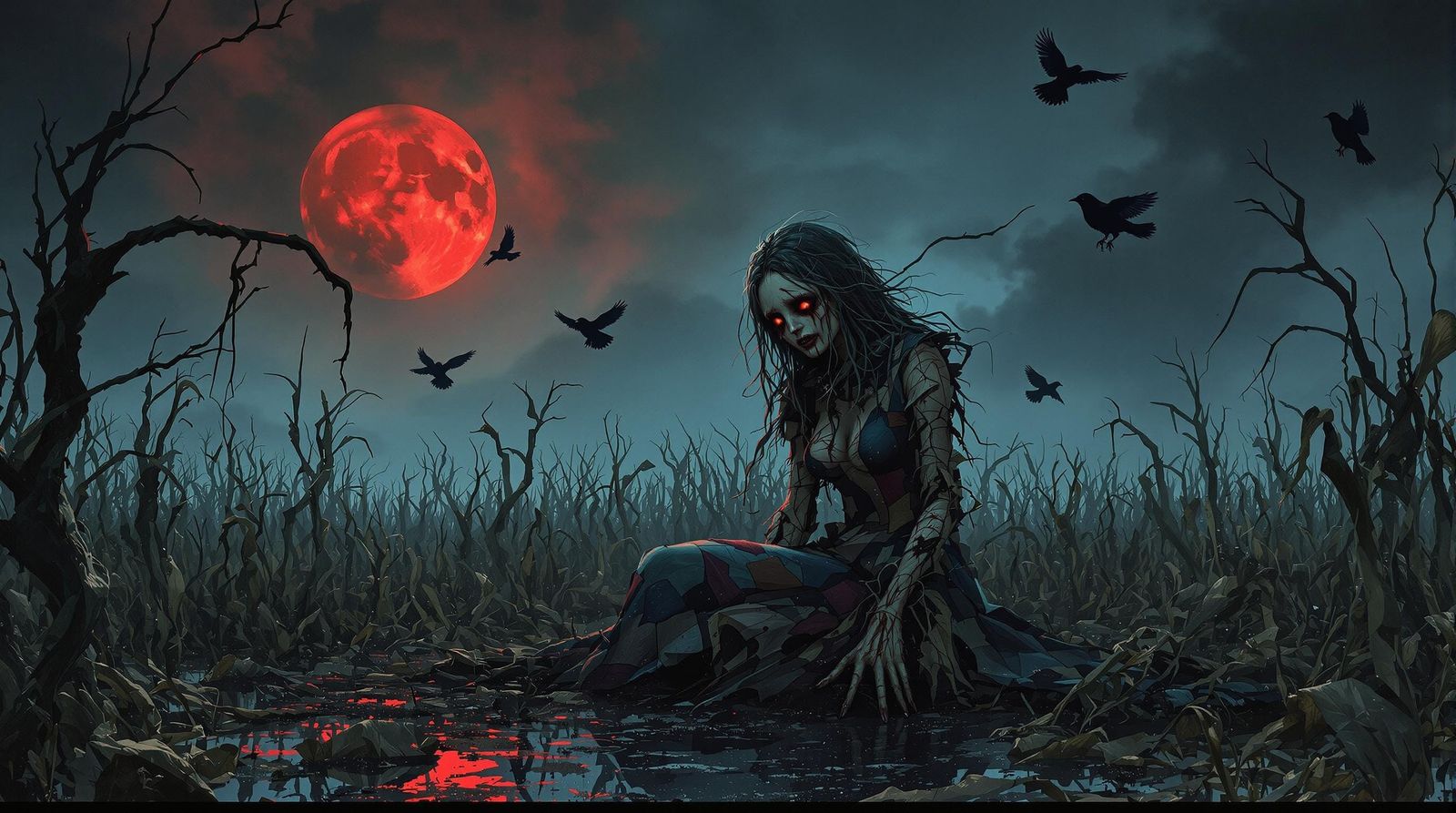Sorrowful Scarecrow Maiden in Dark Fantasy Style