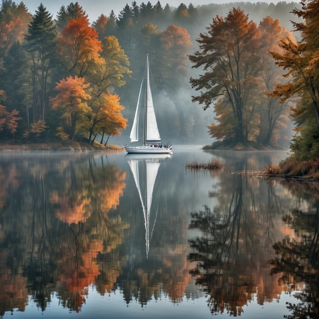 Luxurious Sailboat on Serene Lake in HDR Photography