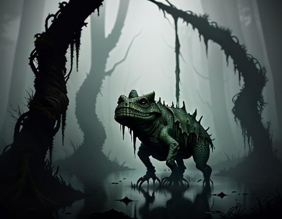 Bullywug in Murky Swamp: Dark Fantasy Concept Art