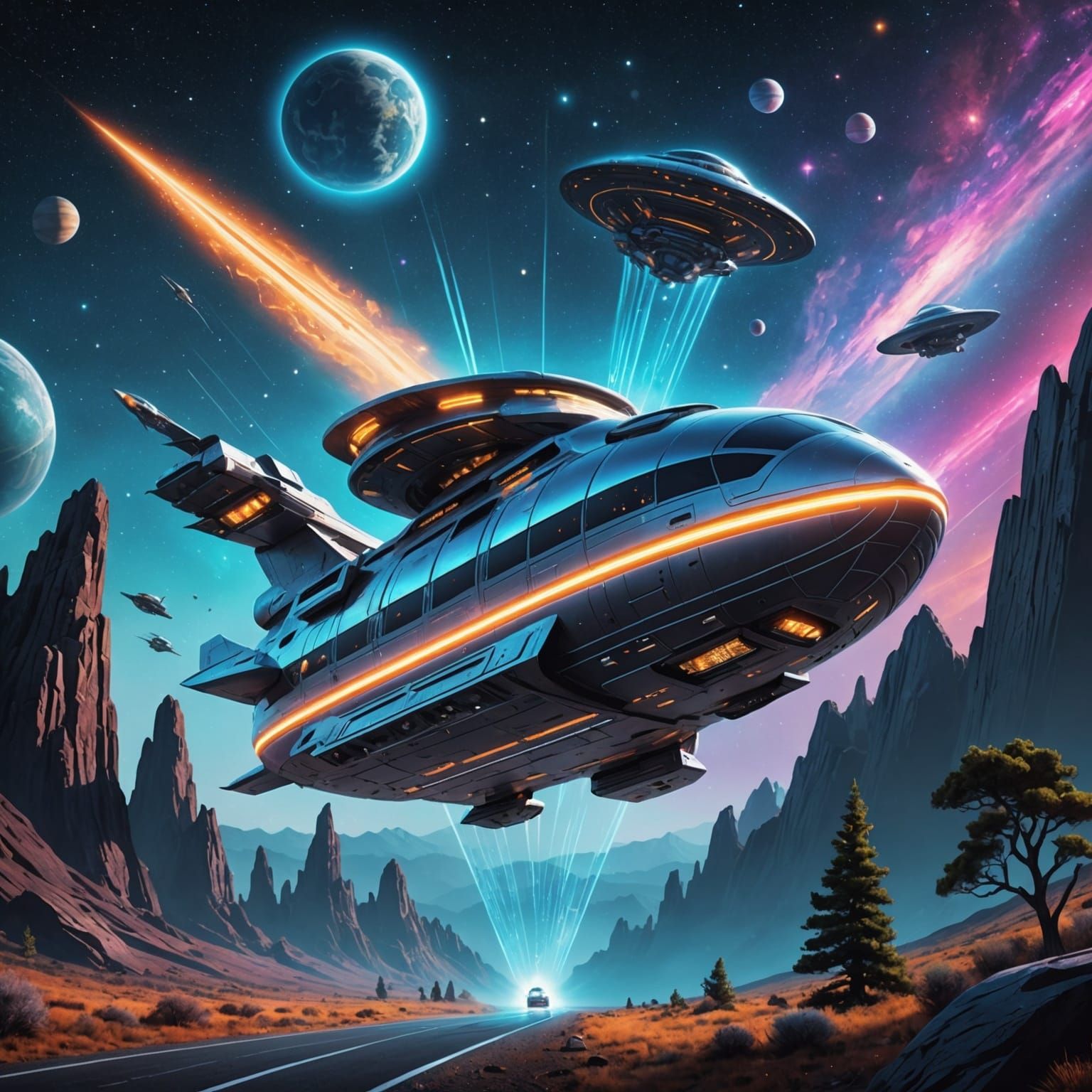 RV Spaceship Launch in Pablo Amaringo Style