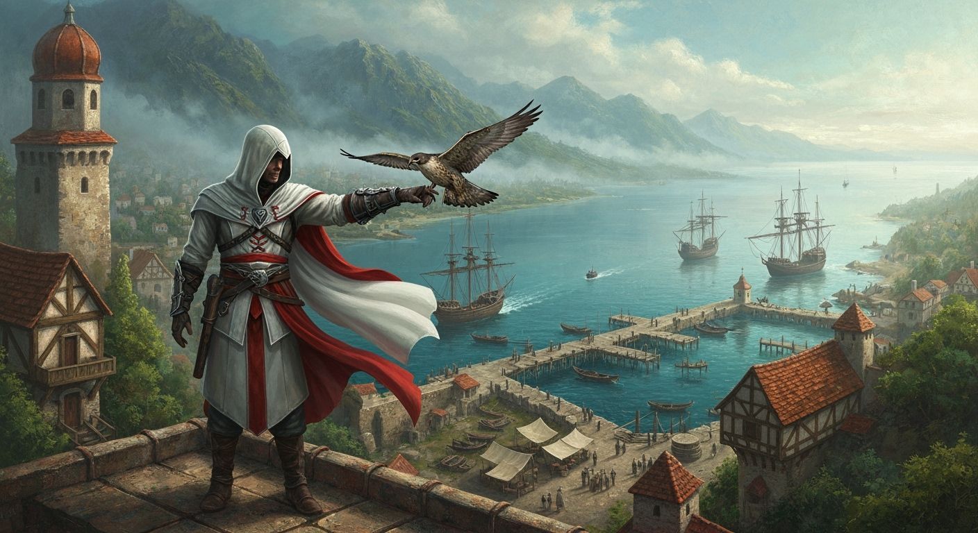 Assassin's Creed: Falcon on Rooftop, Impasto Painting