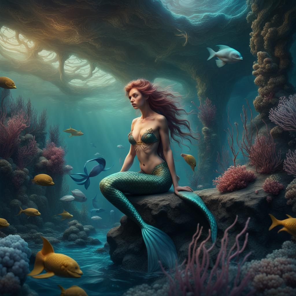 Mermaid and Sea Life in Detailed Fantasy Art