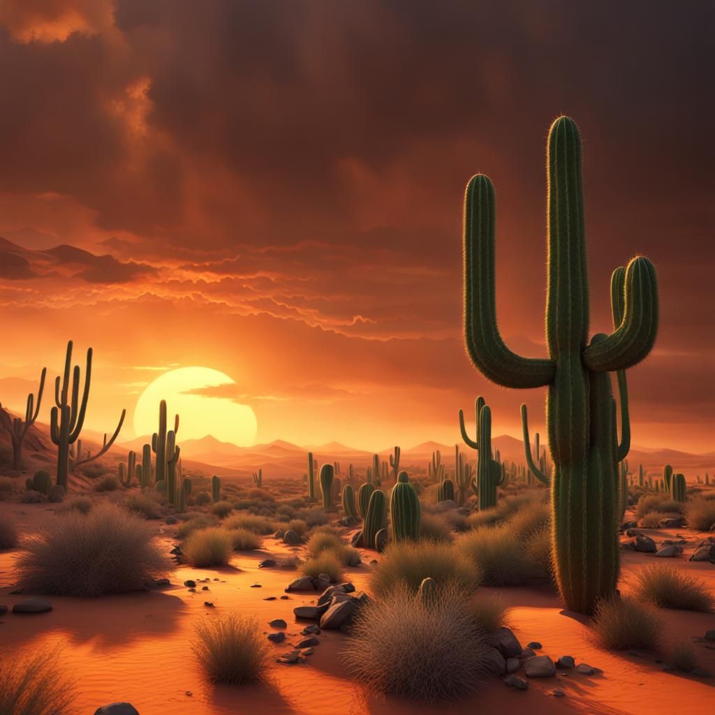 Orange Desert Sunset in Fantasy Concept Art