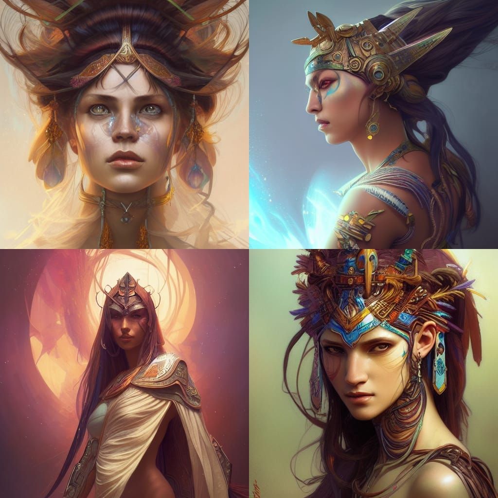 Ethereal Cosmic Tribal Warrior Women in Digital Art