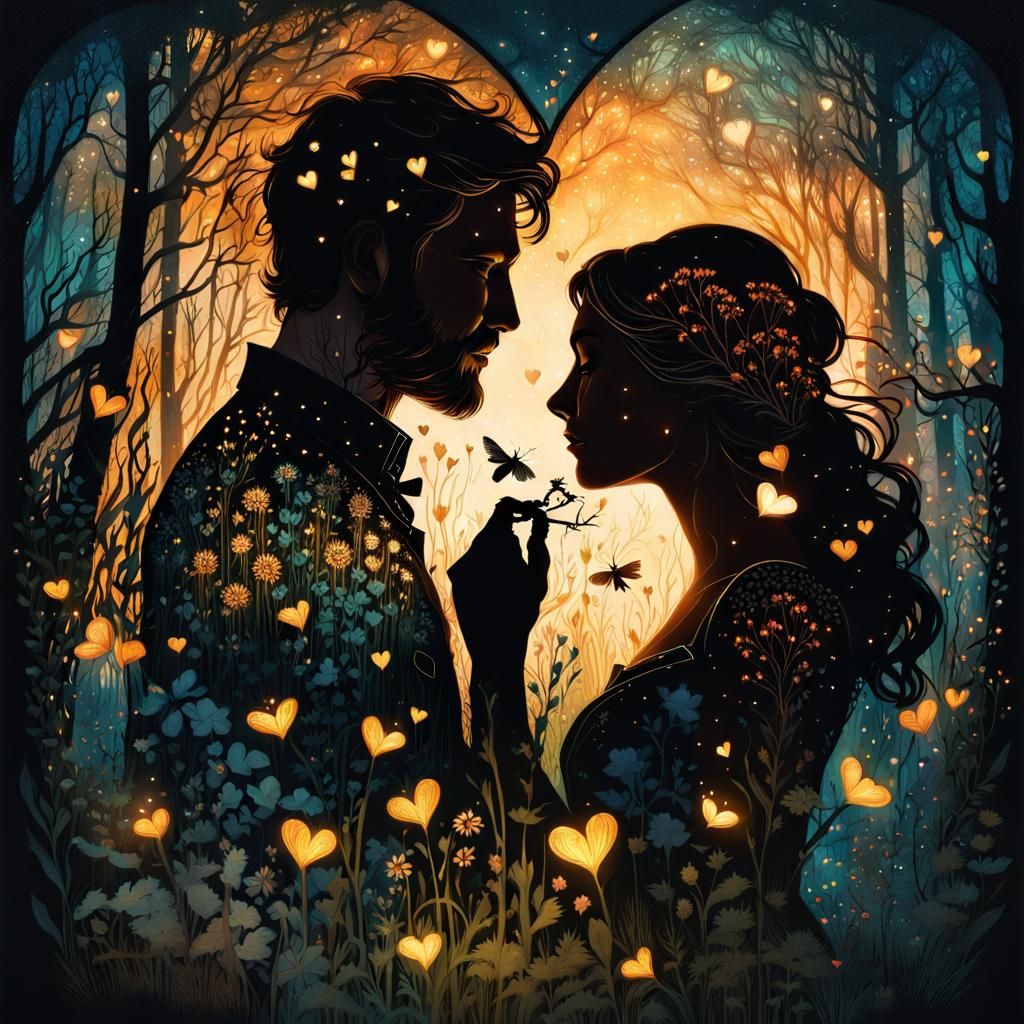 Romantic Couple in Wildflower Garden, Fairytale Style