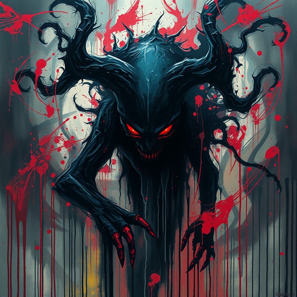 Ominous Shadow Entity in Graffiti Art Style