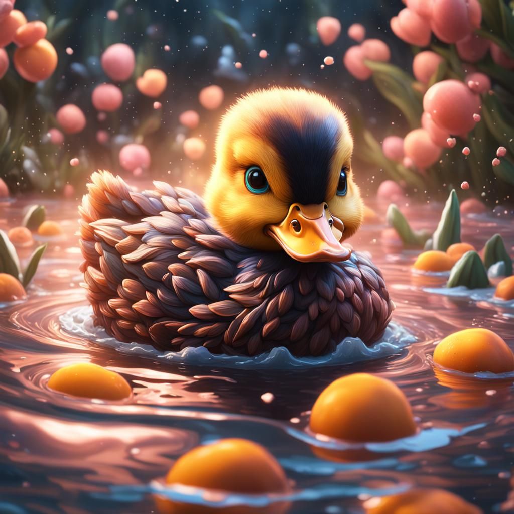 Adorable Peach Baby Duck Fantasy Art