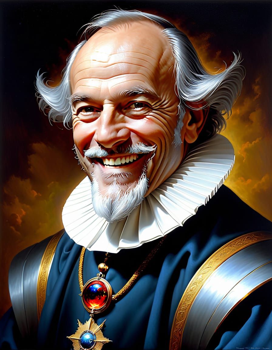 Grinning Renaissance Fantasy Portrait in Hyperrealistic Cosm...