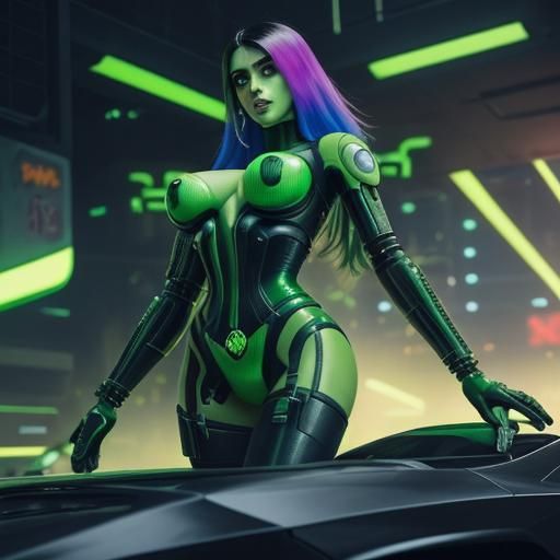 Shego Drives a Flaming Robot in Cyberpunk City