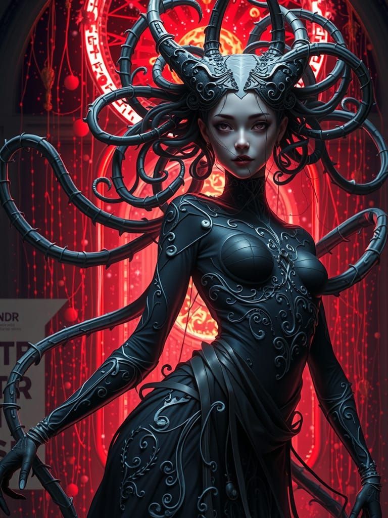 Dark Fantasy Goddess with Elaborate Hair