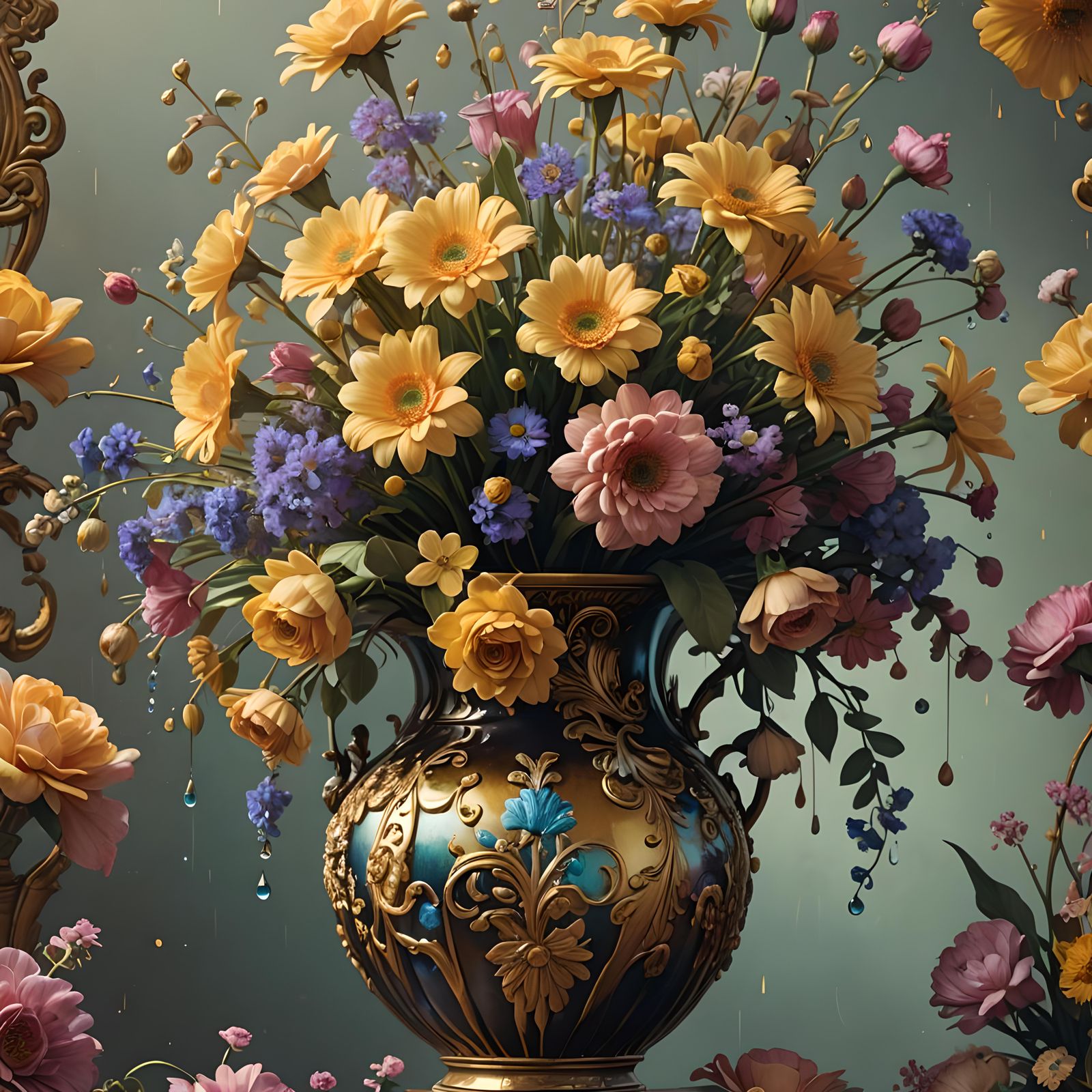 Realistic Flowers in Vase: Fantasy Concept Art