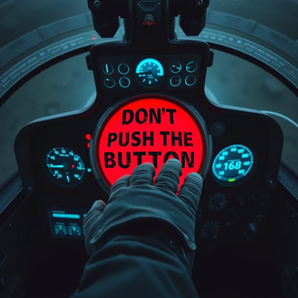 Dramatic Helicopter Cockpit with Red Warning Button and Glov...