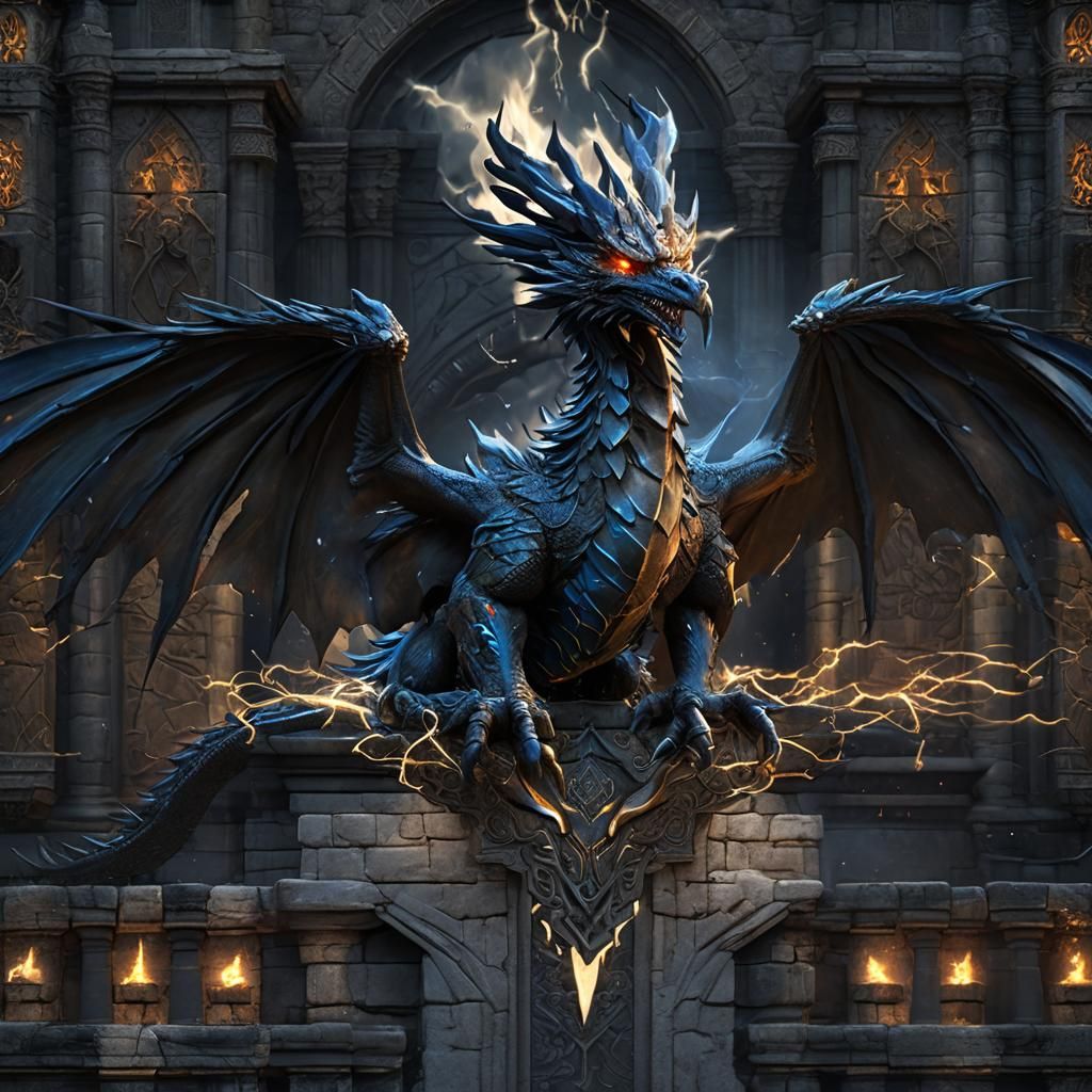 Dragon Phoenix with Blue Fire, Fantasy Art