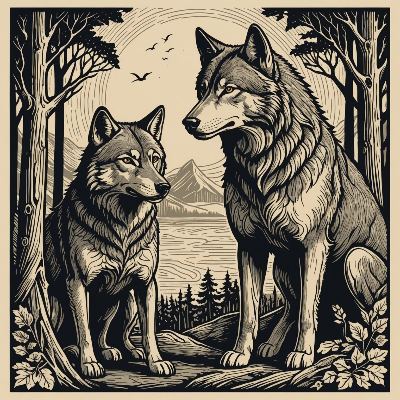 Woodcut Wolves