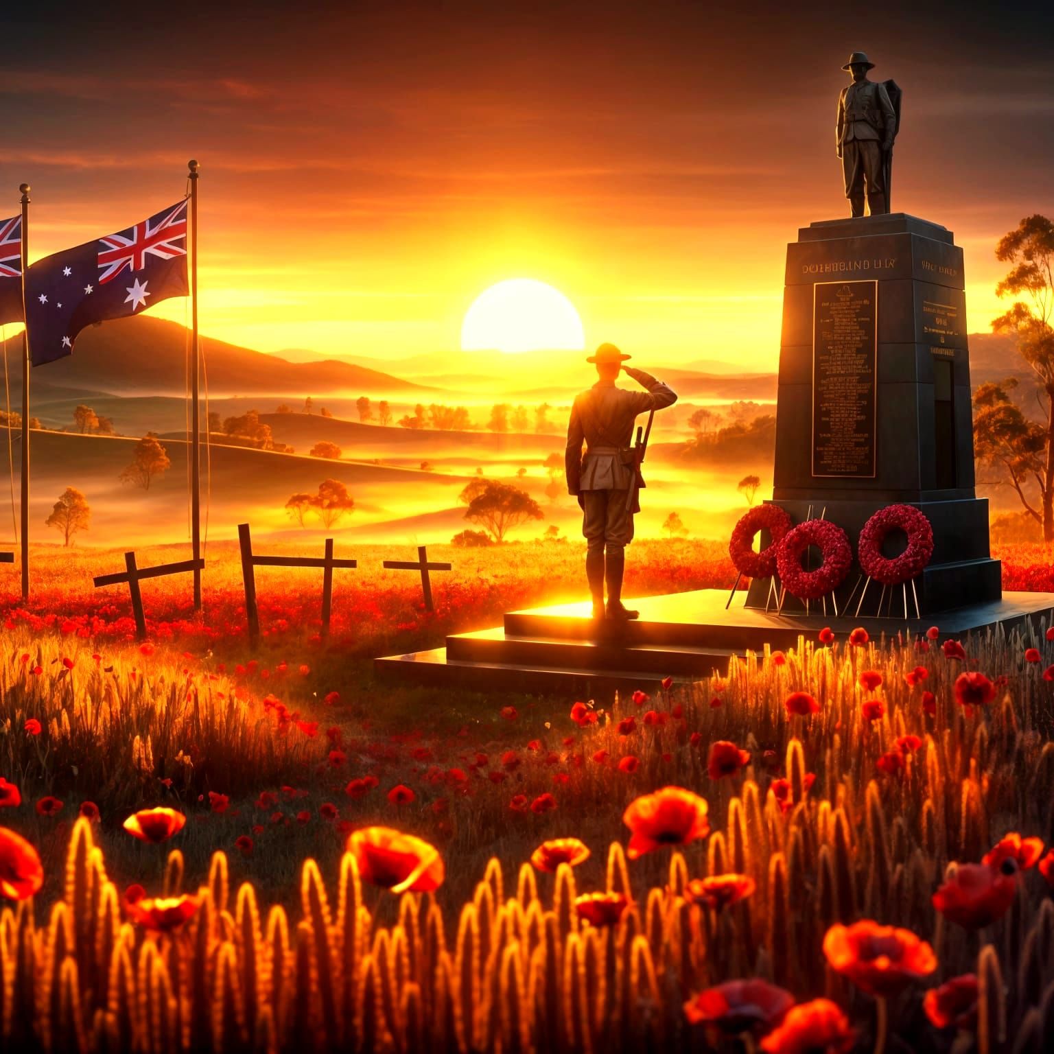 ANZAC Day Soldier Saluting at War Monument