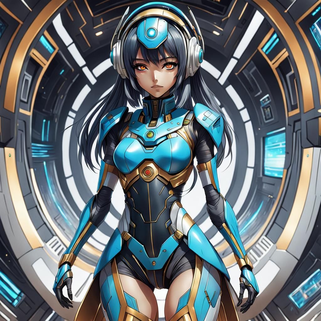 Futuristic Egyptian Anime Girl: Hyperdetailed Colored Drawin...